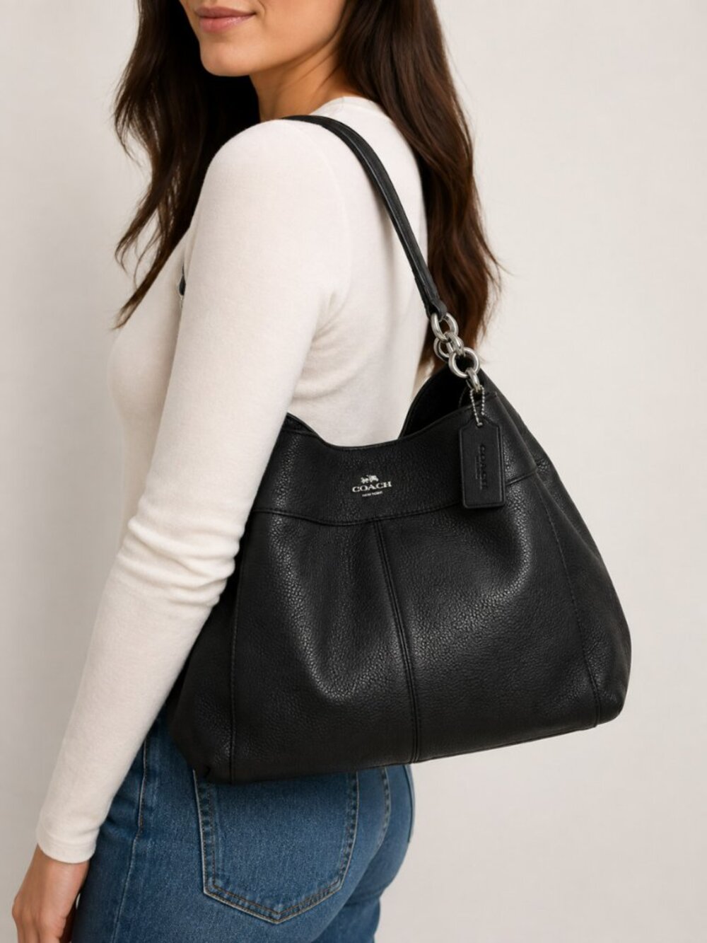 Coach Lexy Shoulder Bag Black Pebble Leather F57545 - Picture 3 of 12